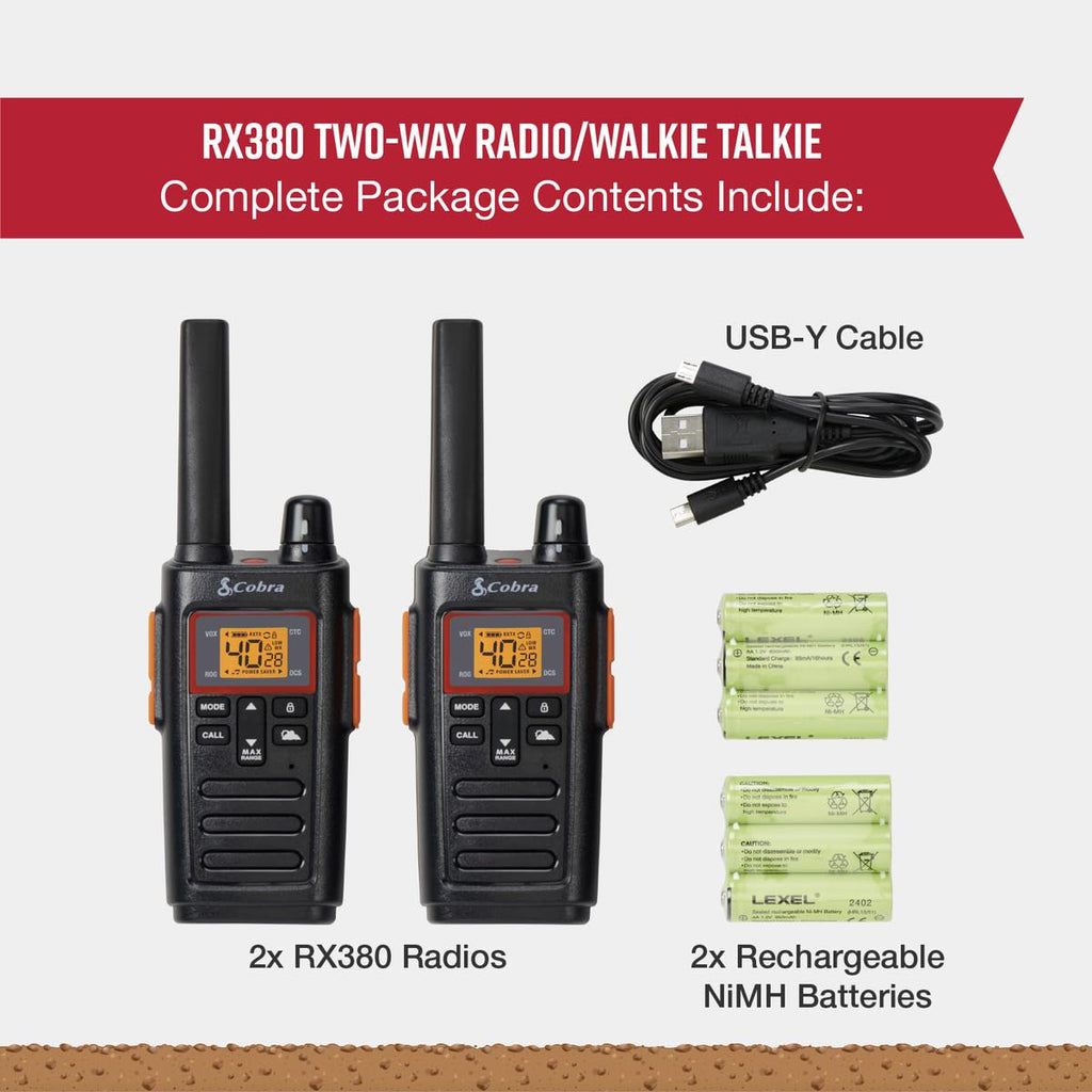 Cobra RX680 Walkie Talkies (2-Pack), IP54 Water Resistant Design
