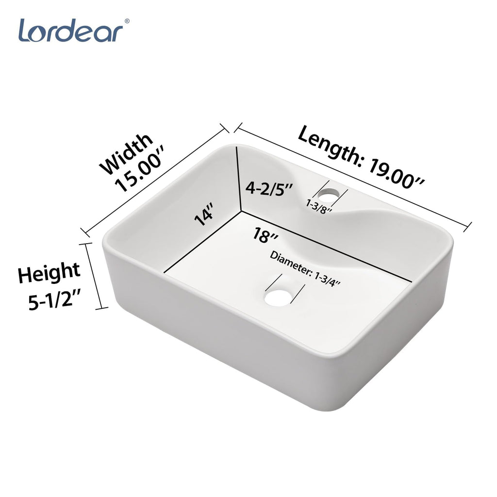 Lordear Wall Mount Bathroom Sink 21x12 Inch White Rectangle Sink with Overflow Porcelain Ceramic Floating Bathroom Vessel Sinks, Wall Hung Wash Hand Basin