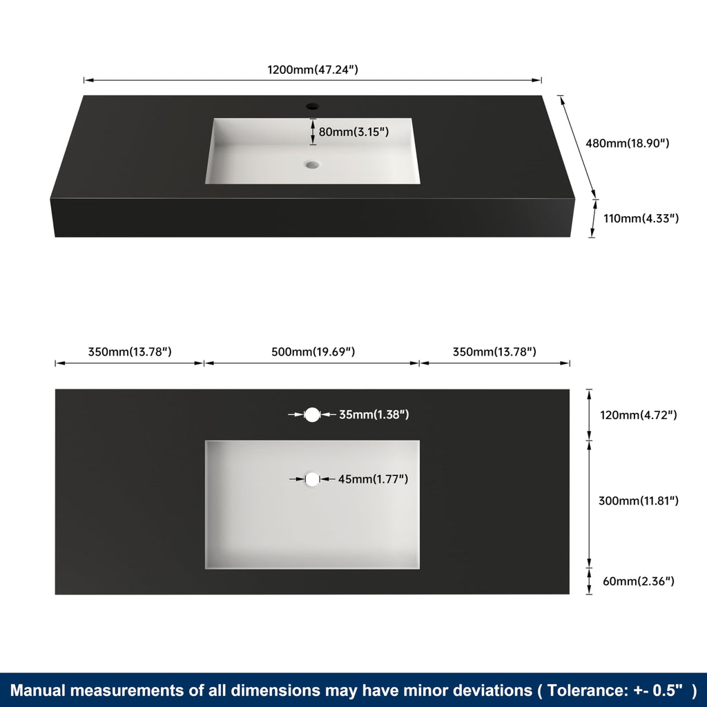 47" Wall Mount Sink, Artificial Stone Bathroom Sink, Single Hole