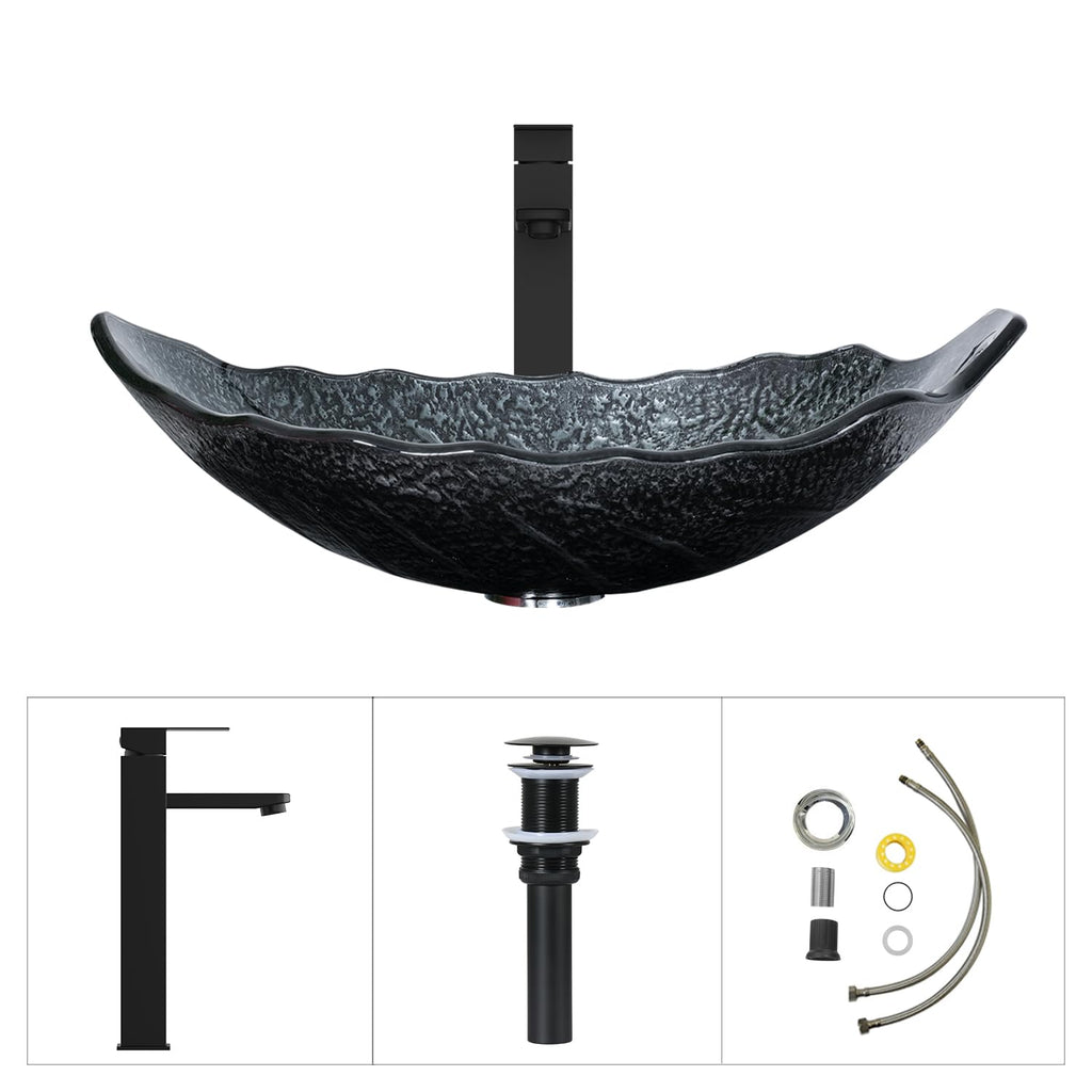 Bathroom Boat Shape Artistic Glass Vessel Sink, Gold