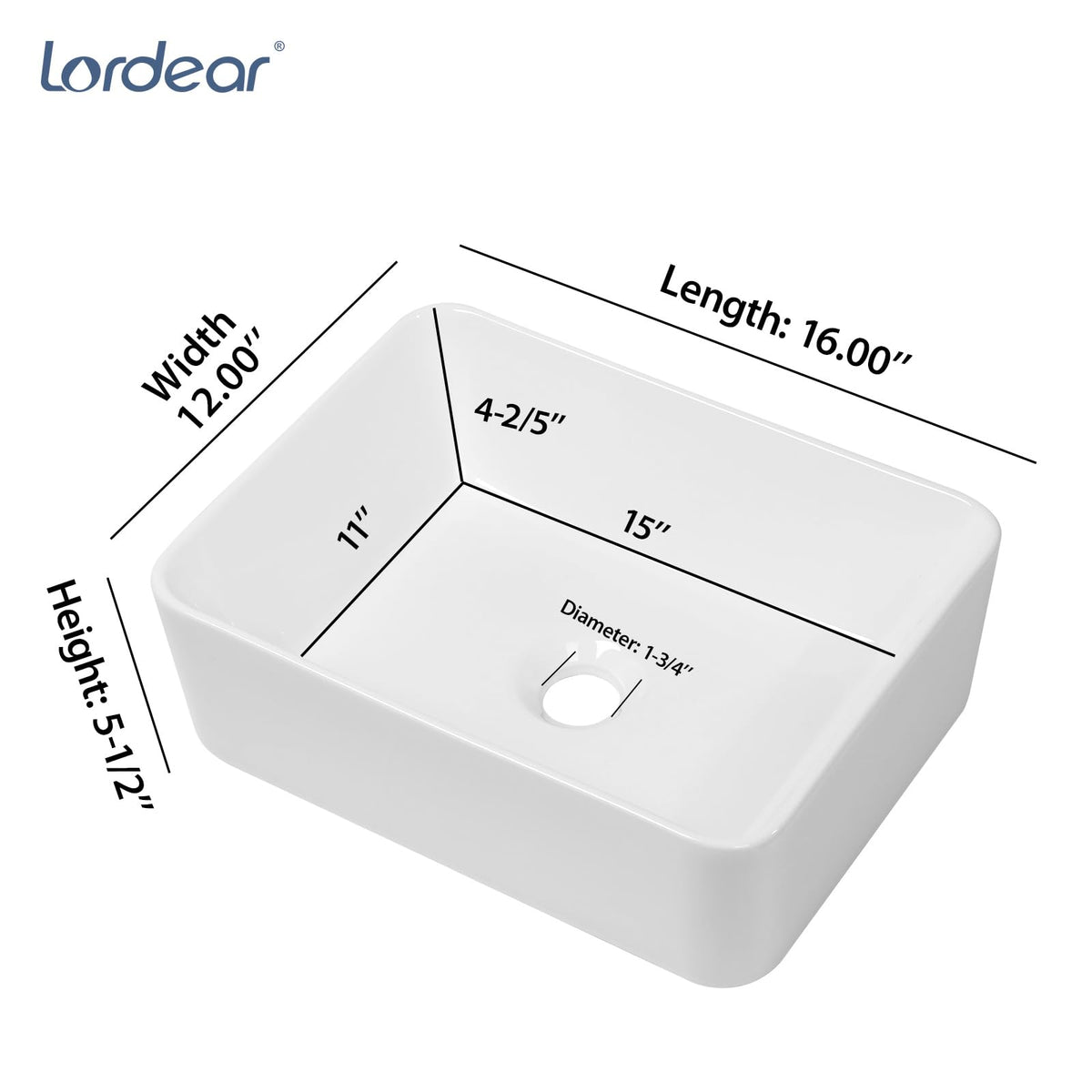 Bathroom Vessel Sink 19"x15" Rectangle Sink Above Counter White Porcelain Ceramic Modern Vanity Sink Art Basin with Faucet Hole