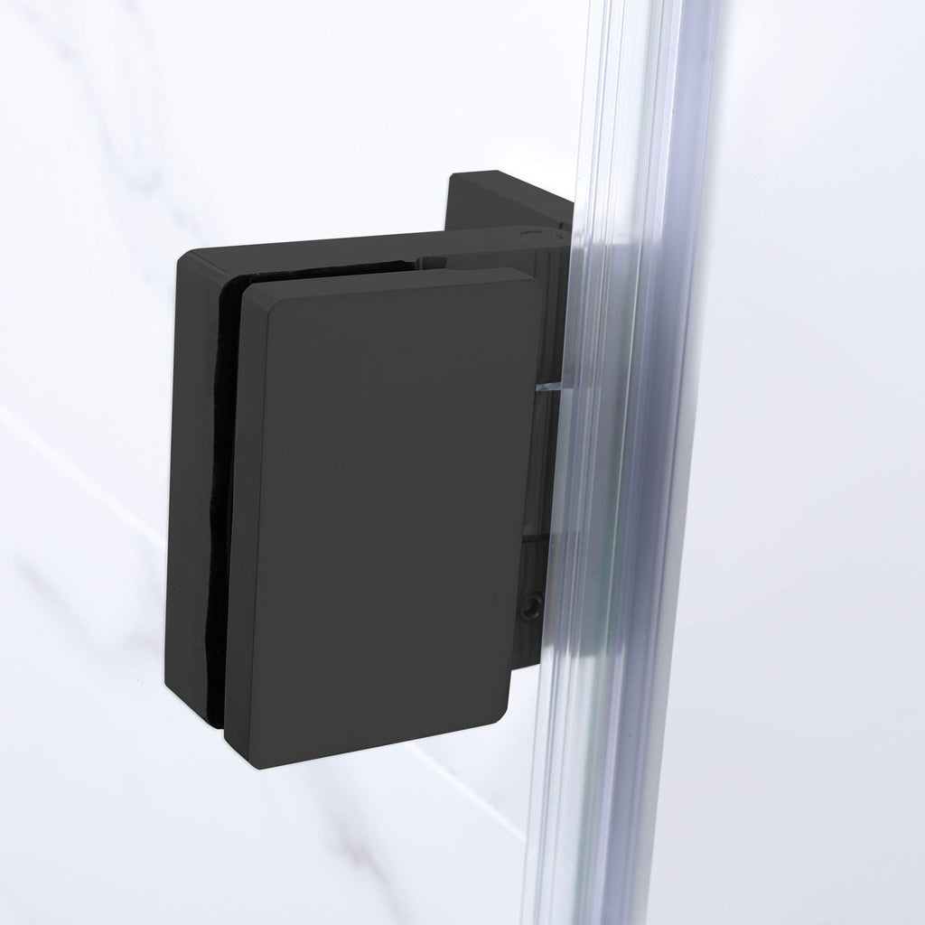 Woodbridge Frameless Hinged Bathtub Shower, 5/16" Tempered Panel, 48" W x 58" H Tub Glass Door in Matte Black Finish, Include Support Bar