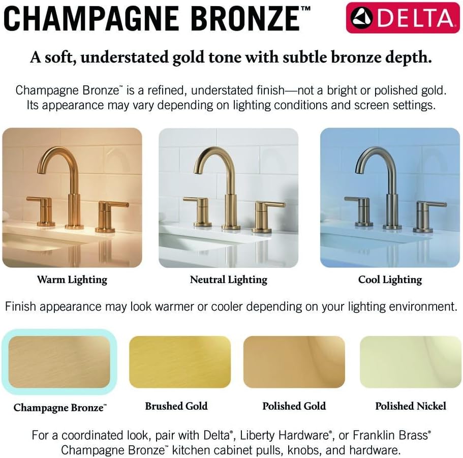 Delta Nicoli Brushed Gold Bathroom Faucet 1 Hole, Single Hole Bathroom Sink Faucet for Vanity, Push-Pop Drain Assembly, Champagne Bronze 15849LF-CZ