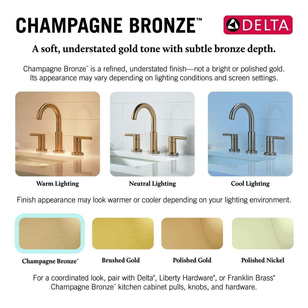 Delta Nicoli Brushed Gold Bathroom Faucet 1 Hole, Single Hole Bathroom Sink Faucet for Vanity, Push-Pop Drain Assembly, Champagne Bronze 15849LF-CZ