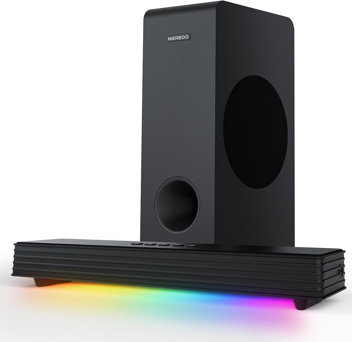 MEREDO Desktop PC Soundbar with Subwoofer: 15.9" Low-Profile RGB 160W Peak