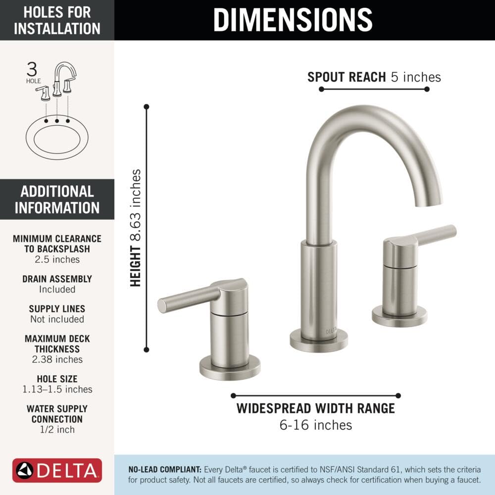 Delta Nicoli Brushed Gold Faucet 3 Hole, 8 Inch Widespread Bathroom Sink Faucet for Vanity, Push-Pop Drain Assembly, Champagne Bronze 35749LF-CZ