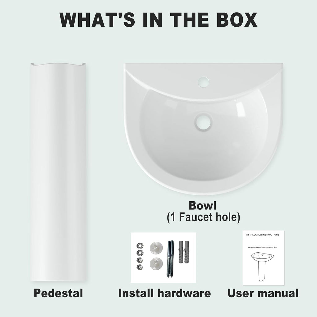 Garvee 20" W X 17" D W Bathroom Pedestal Sink, Pedestal Sink Combo