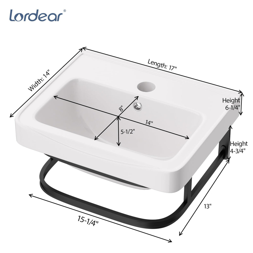 Lordear Wall Mount Bathroom Sink 21x12 Inch White Rectangle Sink with Overflow Porcelain Ceramic Floating Bathroom Vessel Sinks, Wall Hung Wash Hand Basin