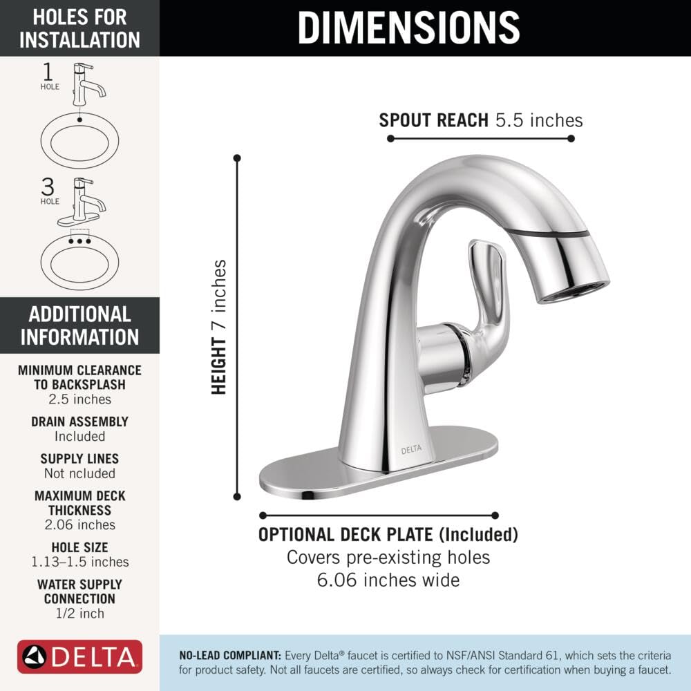 Delta Arvo Brushed Nickel Bathroom Faucet 1 Hole, Single Hole Bathroom Sink Faucet for Vanity, Push-Pop Drain Assembly, Spotshield Stainless 15840LF-SP
