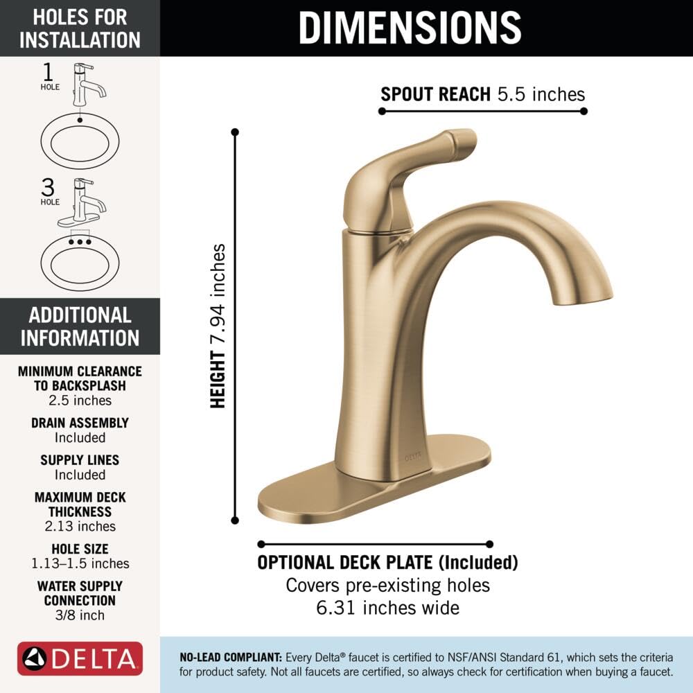Delta Arvo Brushed Nickel Bathroom Faucet 1 Hole, Single Hole Bathroom Sink Faucet for Vanity, Push-Pop Drain Assembly, Spotshield Stainless 15840LF-SP