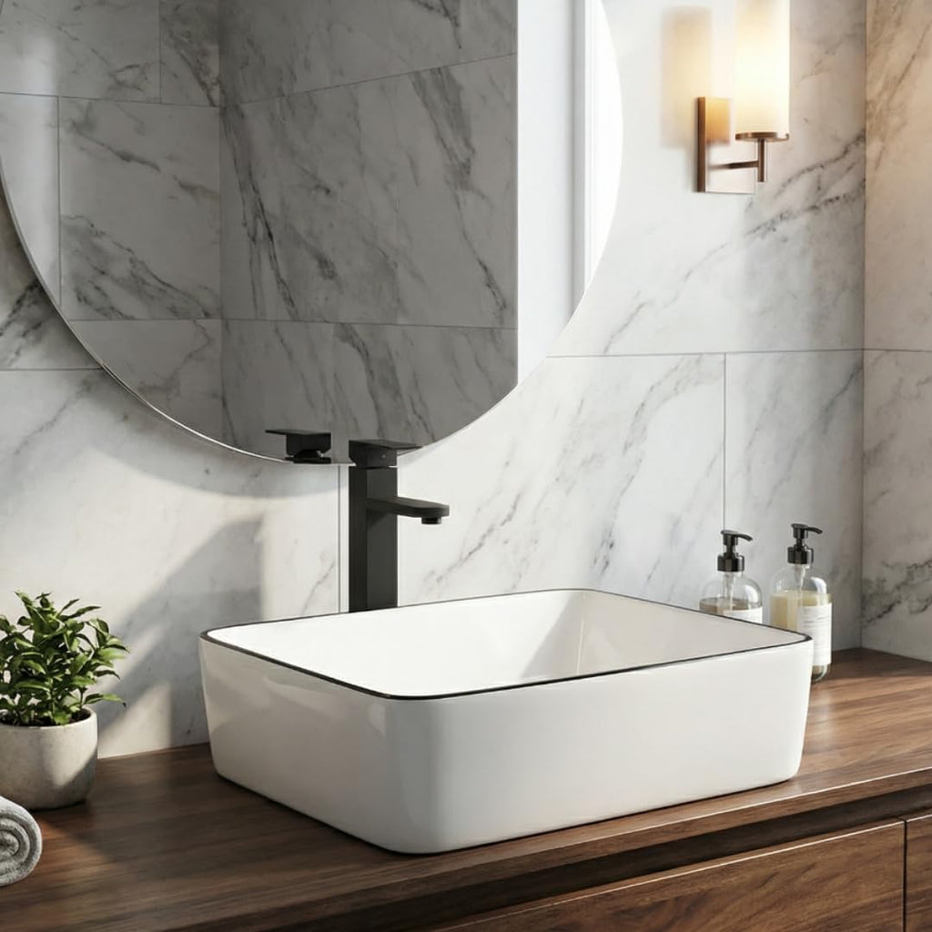 Ceramic Bathroom Sink, Black 19" x 15" Above Counter Porcelain Vessel Sink