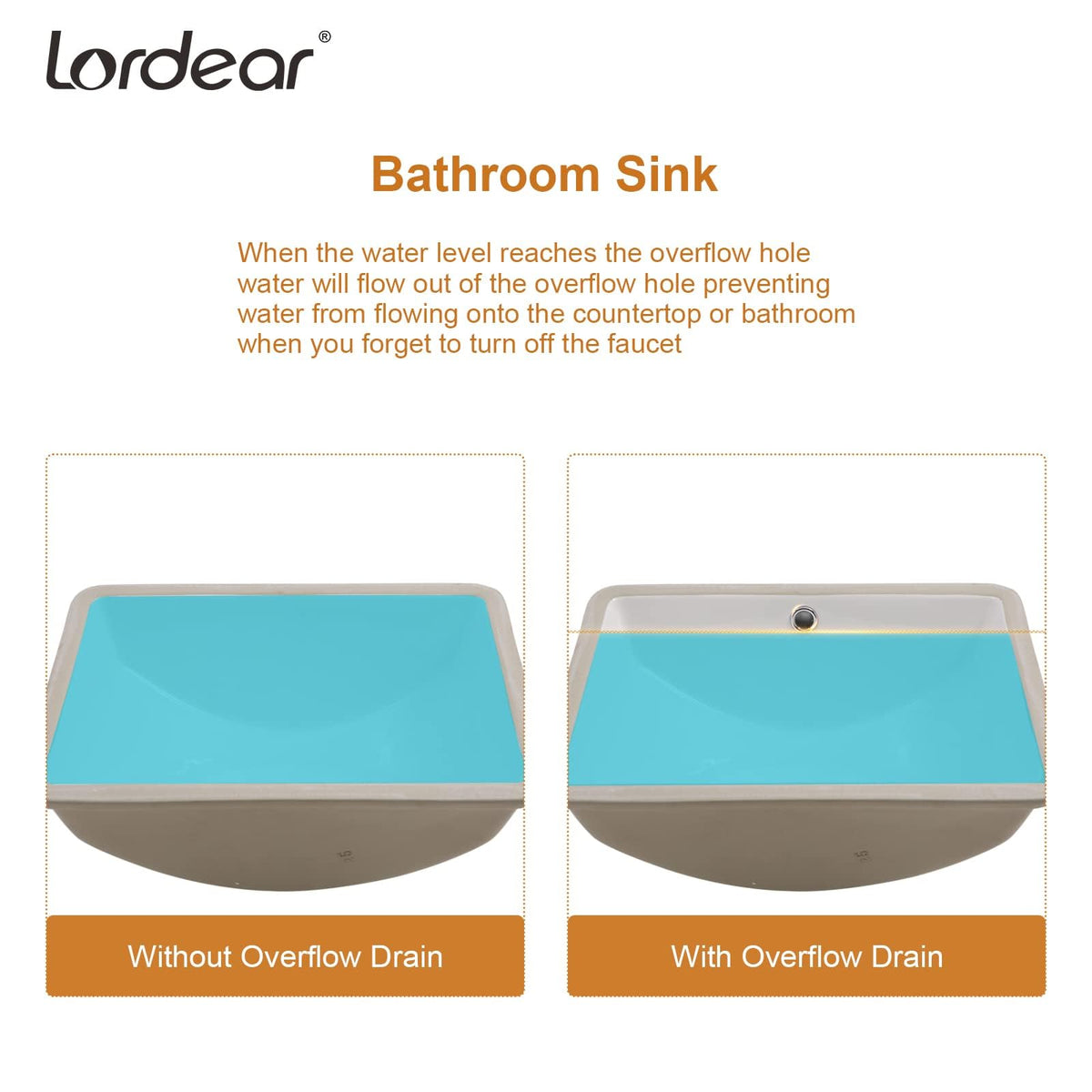 Lordear 17x12 Inch Undermount Bathroom Sink (Installation Size: 15"x10") Vanity Small Sinks Rectangle Pure White Porcelain Ceramic Bath Lavatory Vanity Sink Basin with Overflow