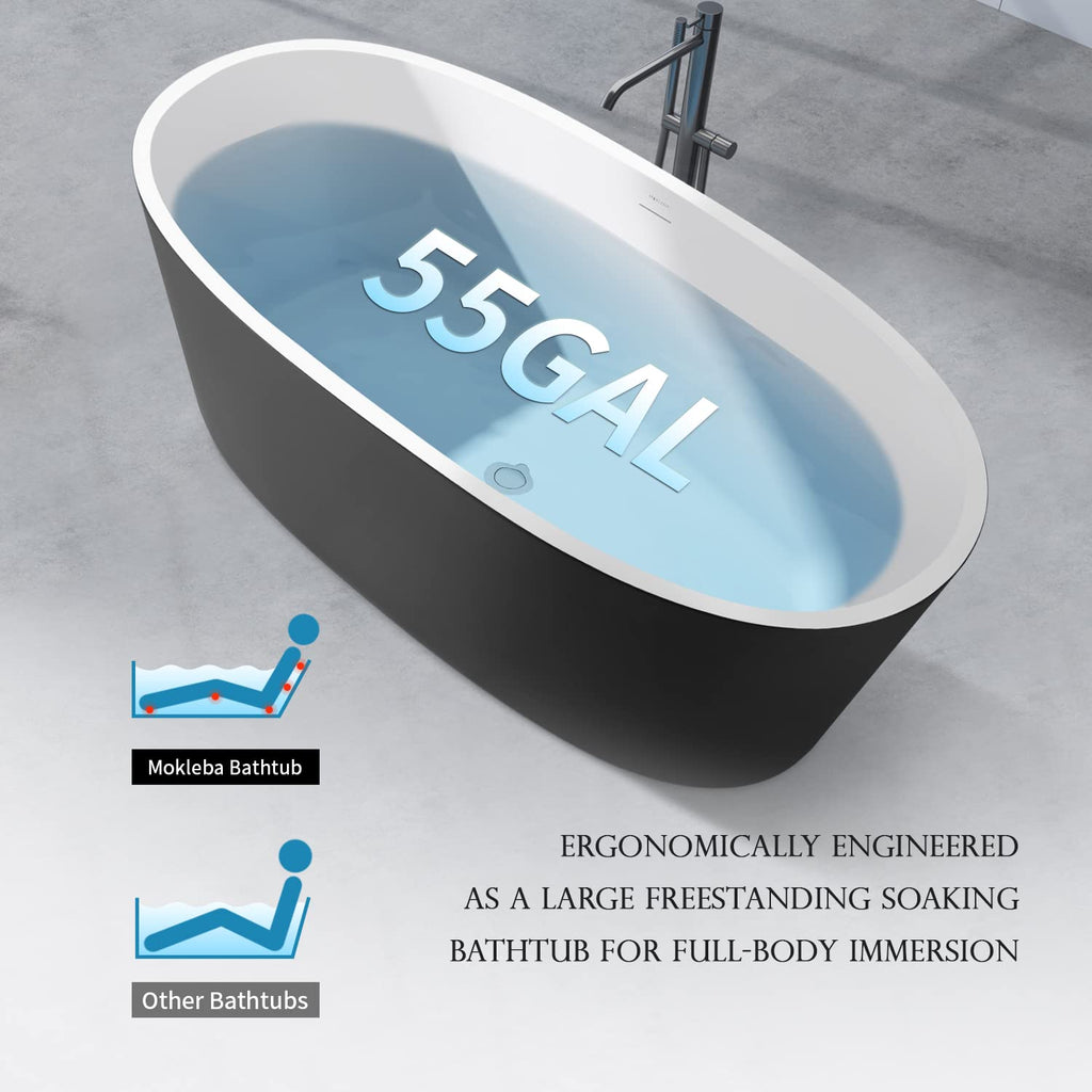 62" Lucite Acrylic Freestanding Bathtub, Double Slipper Soaking Tub