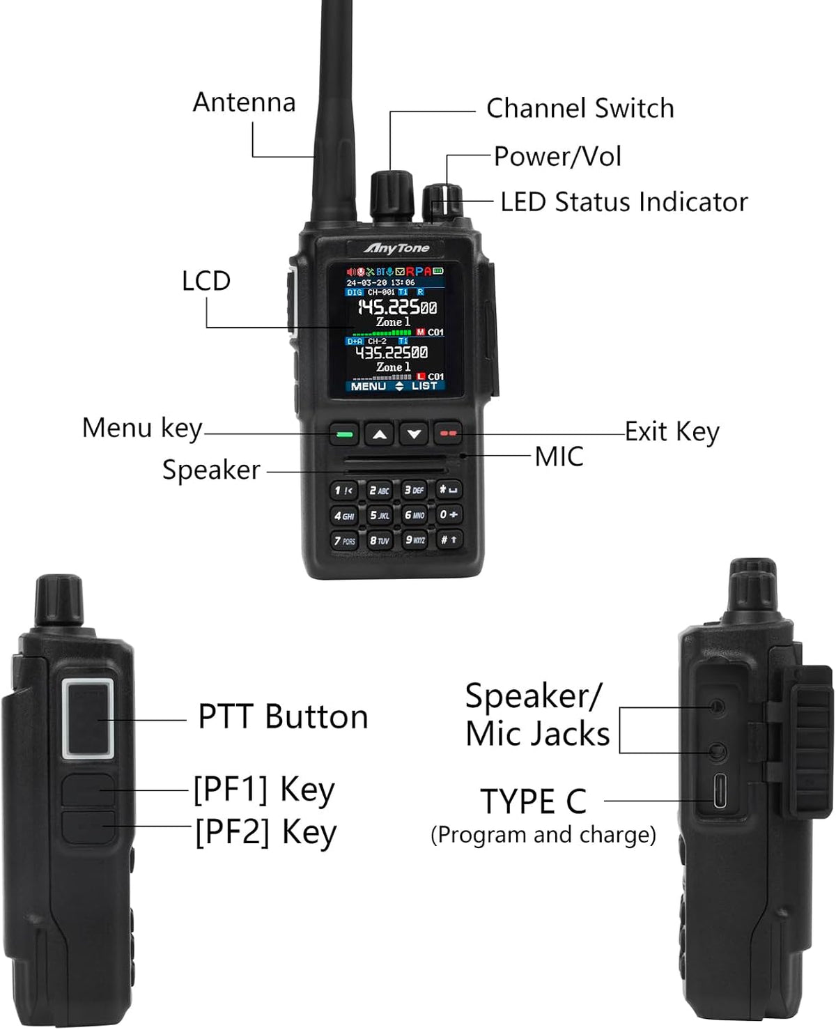 DMR Radio Handheld AT-D168UV Portable Ham Radio with VHF/UHF Dual Band, Long Range, APRS, Digital & Analog Mode, Rechargeable, Clear Audio, Easy Programming & Secure Encryption