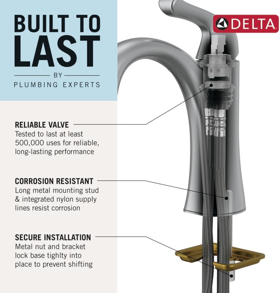 Delta Nicoli Brushed Gold Bathroom Faucet 1 Hole, Single Hole Bathroom Sink Faucet for Vanity, Push-Pop Drain Assembly, Champagne Bronze 15849LF-CZ