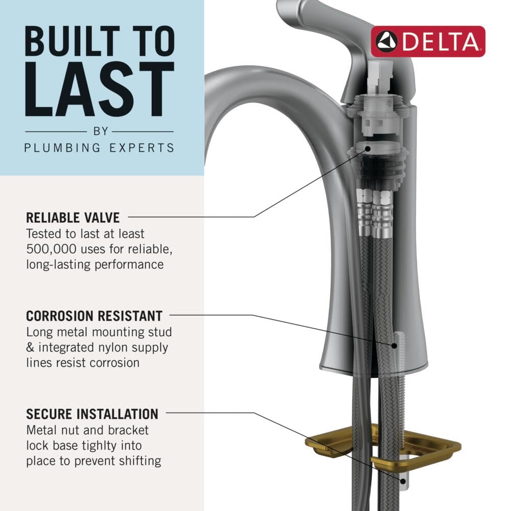 Delta Arvo Brushed Nickel Bathroom Faucet 1 Hole, Single Hole Bathroom Sink Faucet for Vanity, Push-Pop Drain Assembly, Spotshield Stainless 15840LF-SP
