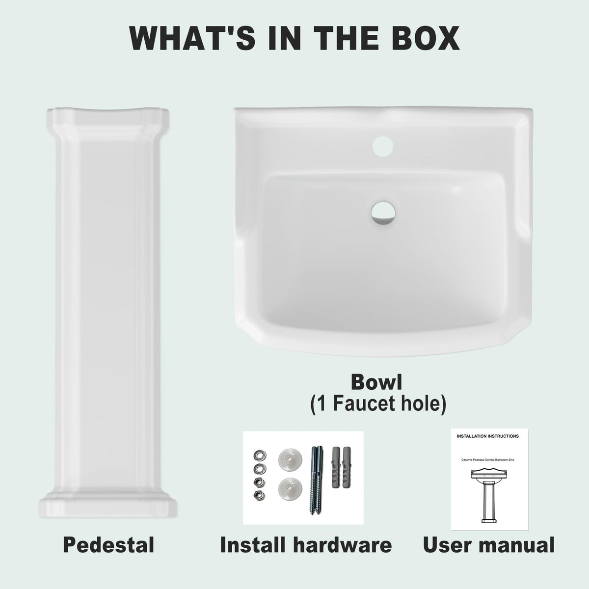 Garvee 20" W X 17" D W Bathroom Pedestal Sink, Pedestal Sink Combo