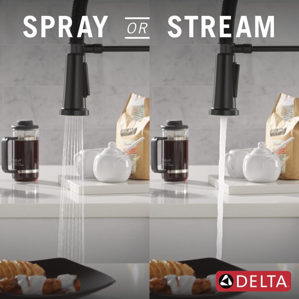 Delta Faucet Rhett Pro Commercial Style Kitchen Faucet with Pull Down Sprayer, Gold Commercial Kitchen Faucet, Spring Kitchen Faucet, Delta Kitchen Sink Faucet, Champagne Bronze 18829-CZ-DST