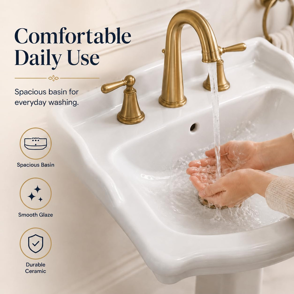 Garvee White Ceramic Pedestal Bathroom Sink, Single Hole Freestanding Basin