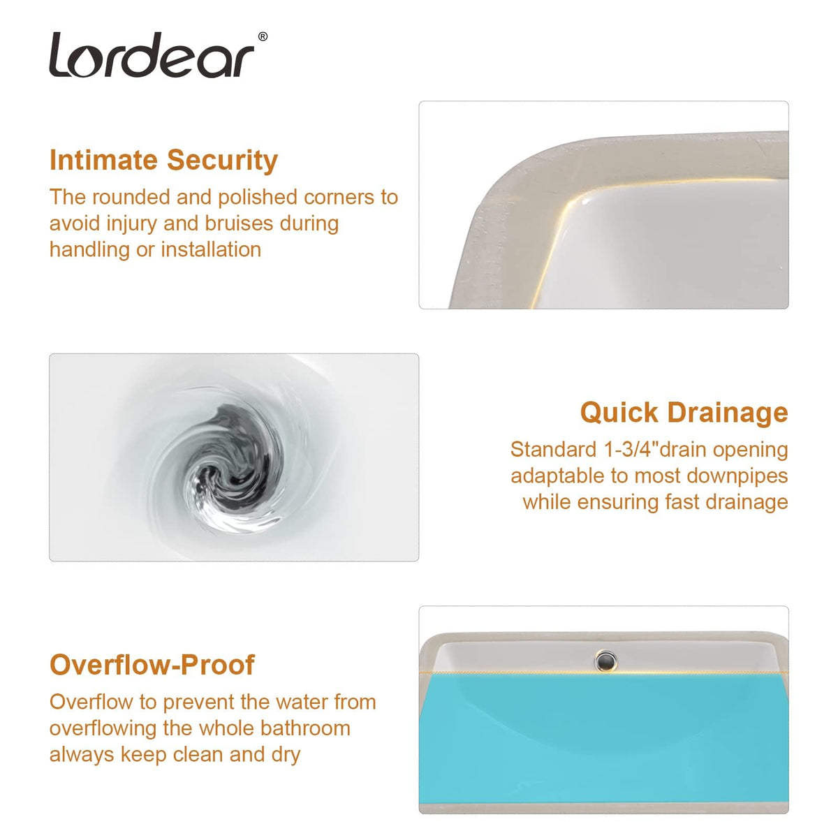 Lordear 17x12 Inch Undermount Bathroom Sink (Installation Size: 15"x10") Vanity Small Sinks Rectangle Pure White Porcelain Ceramic Bath Lavatory Vanity Sink Basin with Overflow