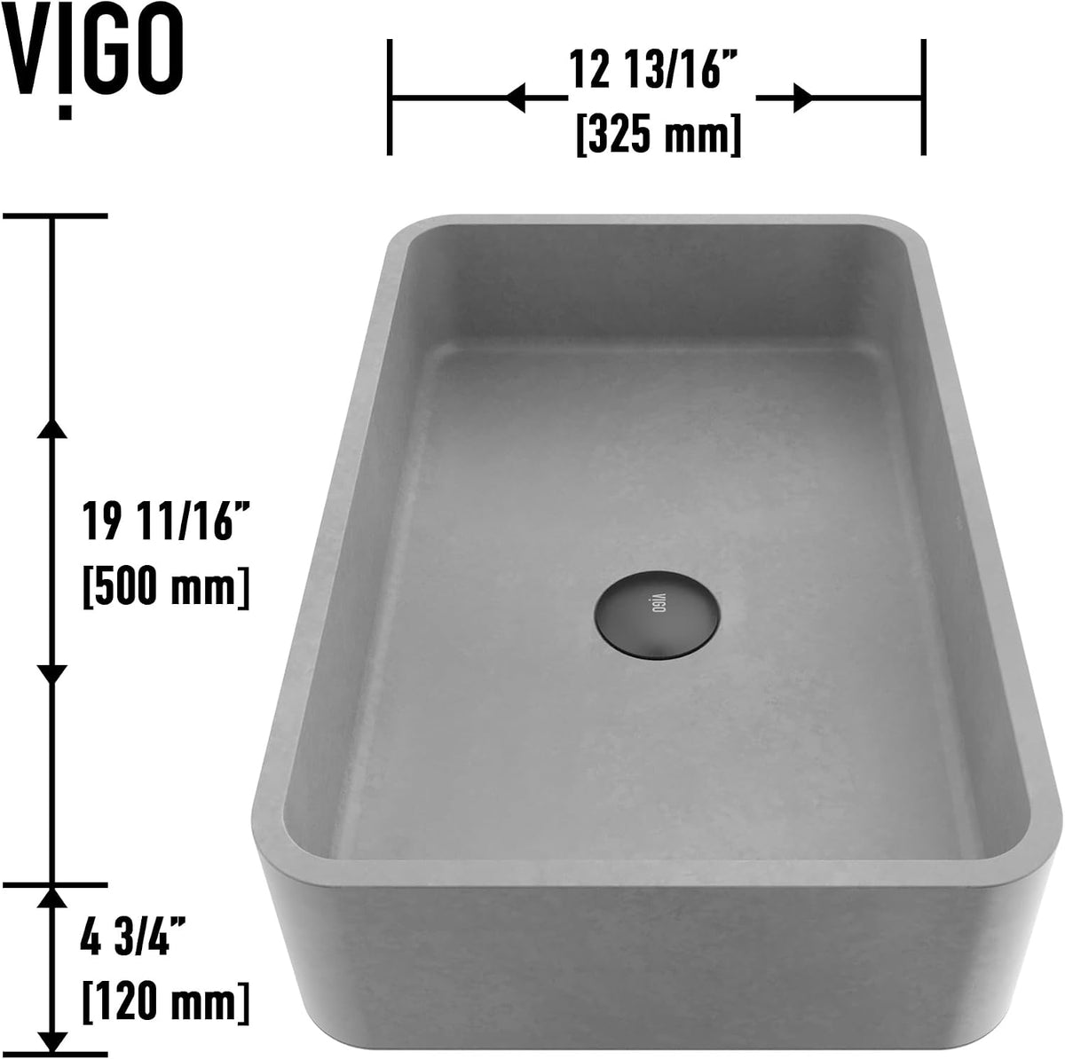 VIGO Cordoba Gothic 20" L x 13" W x 5" H Over The Counter Concrete Rectangular Vessel Bathroom Sink in Ash Gray -VG04062