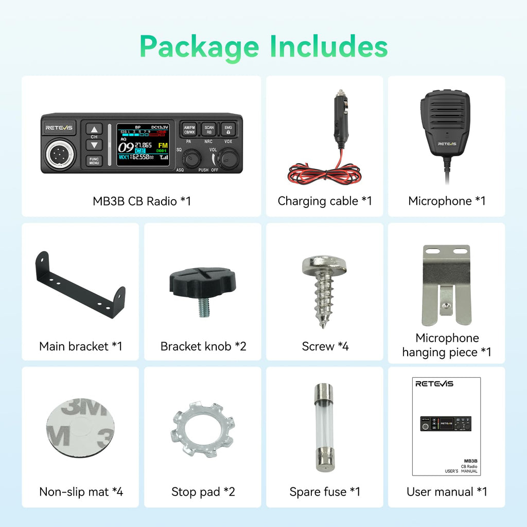 Retevis MB3B CB Radio Kit with Antenna and NRC Noise Canceling, NOAA