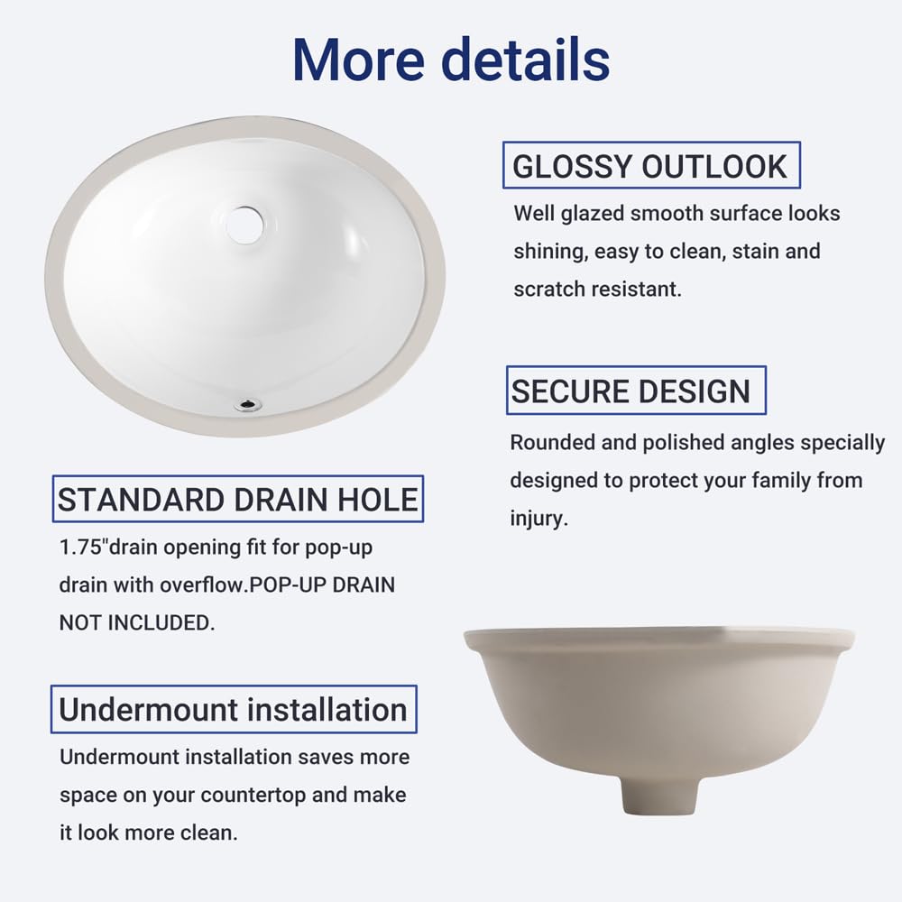 18in Undermount Bathroom Sink Rectangular, 18.1" x 13.8" Vessel Sink Rectrangle Undermount Bathroom Sink White Ceramic Lavatory Vanity Vessel Sink with Overflow