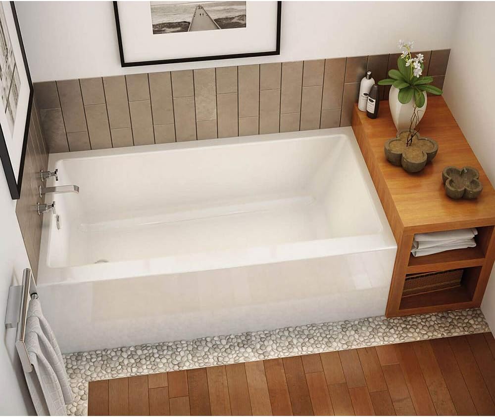 Maax 105815-L-000-001 Soaking Bathtub with Left Hand Drain, Integrated Tiling Flange and Skirt, 59.75-in L x 30-in W x 18.375-in H, White