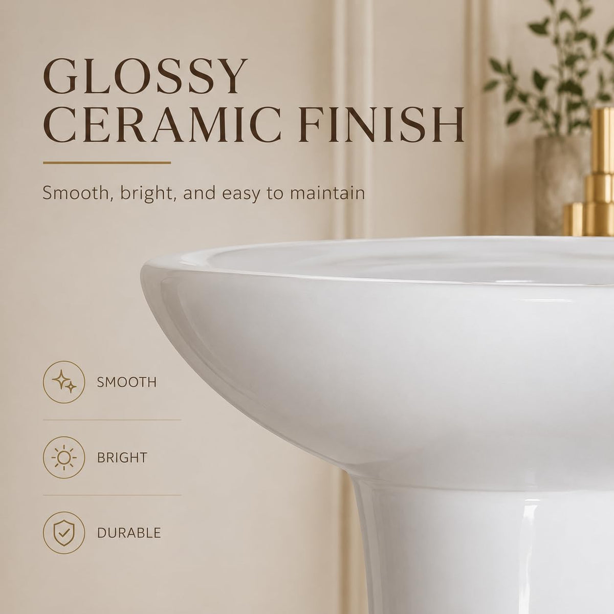 Garvee White Ceramic Pedestal Bathroom Sink, Single Hole Freestanding Basin