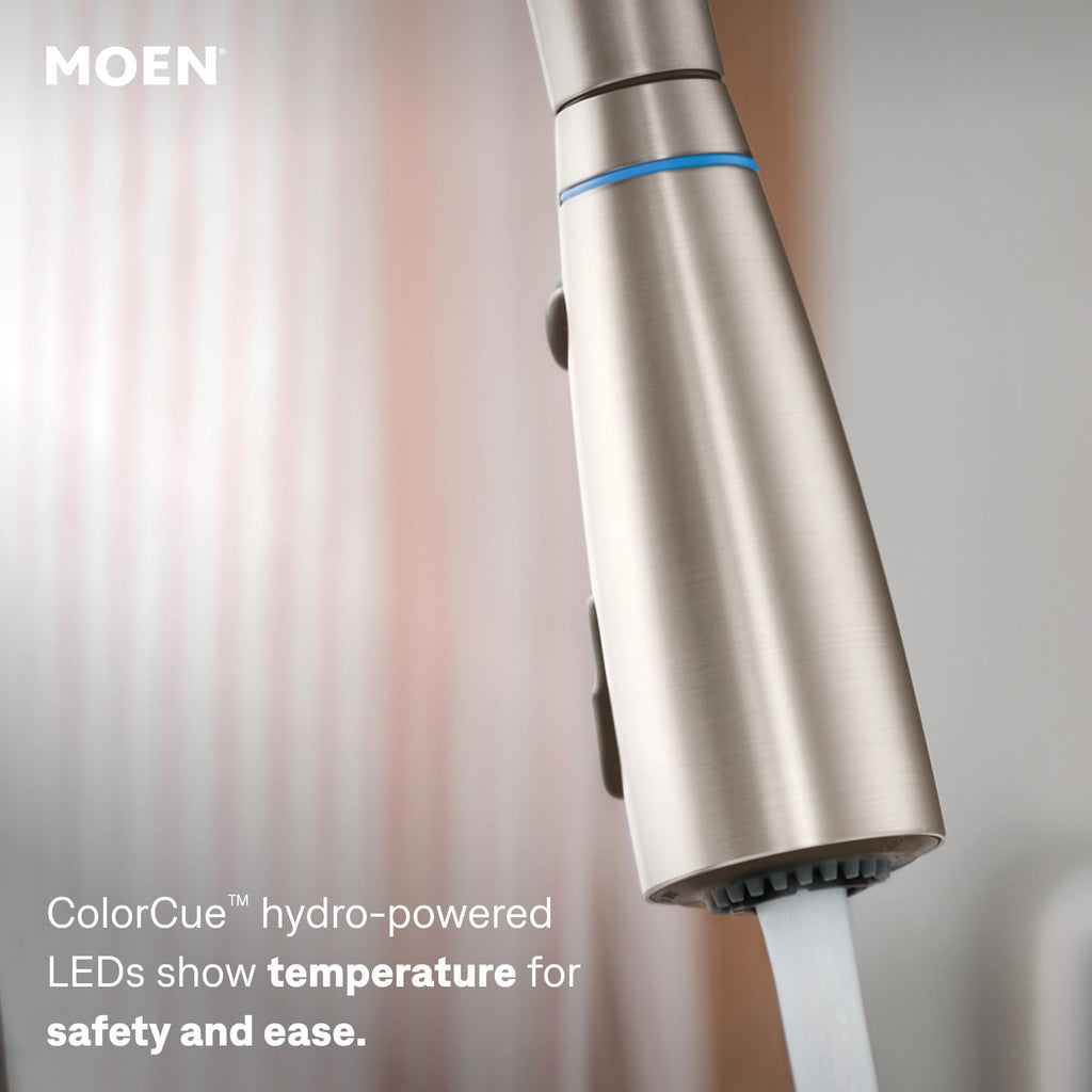 Moen Haelyn Spot Resist Stainless Single-Handle Pull-Down Sprayer Kitchen Faucet Featuring Power Boost for a Faster Clean, Soap Dispenser Included, 87627SRS
