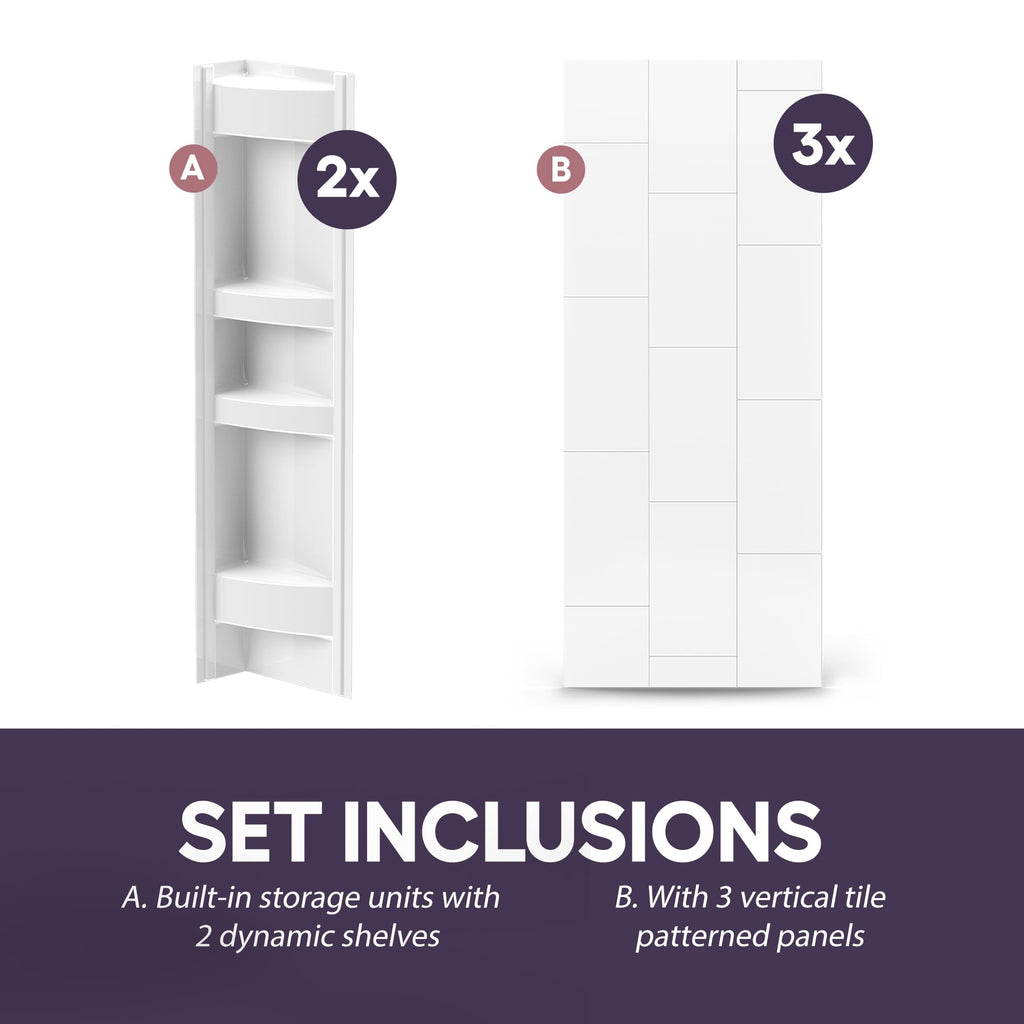 White Acrylic Tub Wall Surround D32 x W60 x H58 - Stacked Tiles Pattern