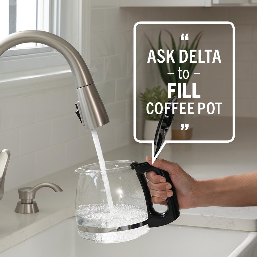 Delta Essa Brushed Nickel Kitchen Faucet with Pull Down Sprayer, Modern Single Hole Kitchen Sink Faucet, Single Handle, Arctic Stainless 9113-AR-DST