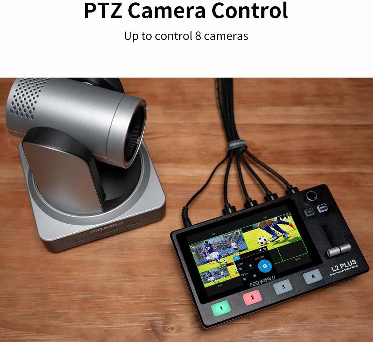 Feelworld L2 Plus 5.5" LCD Multi-Camera Video Mixer Switcher with Touch Screen PTZ Control Chroma Key USB3.0 for Live Streaming