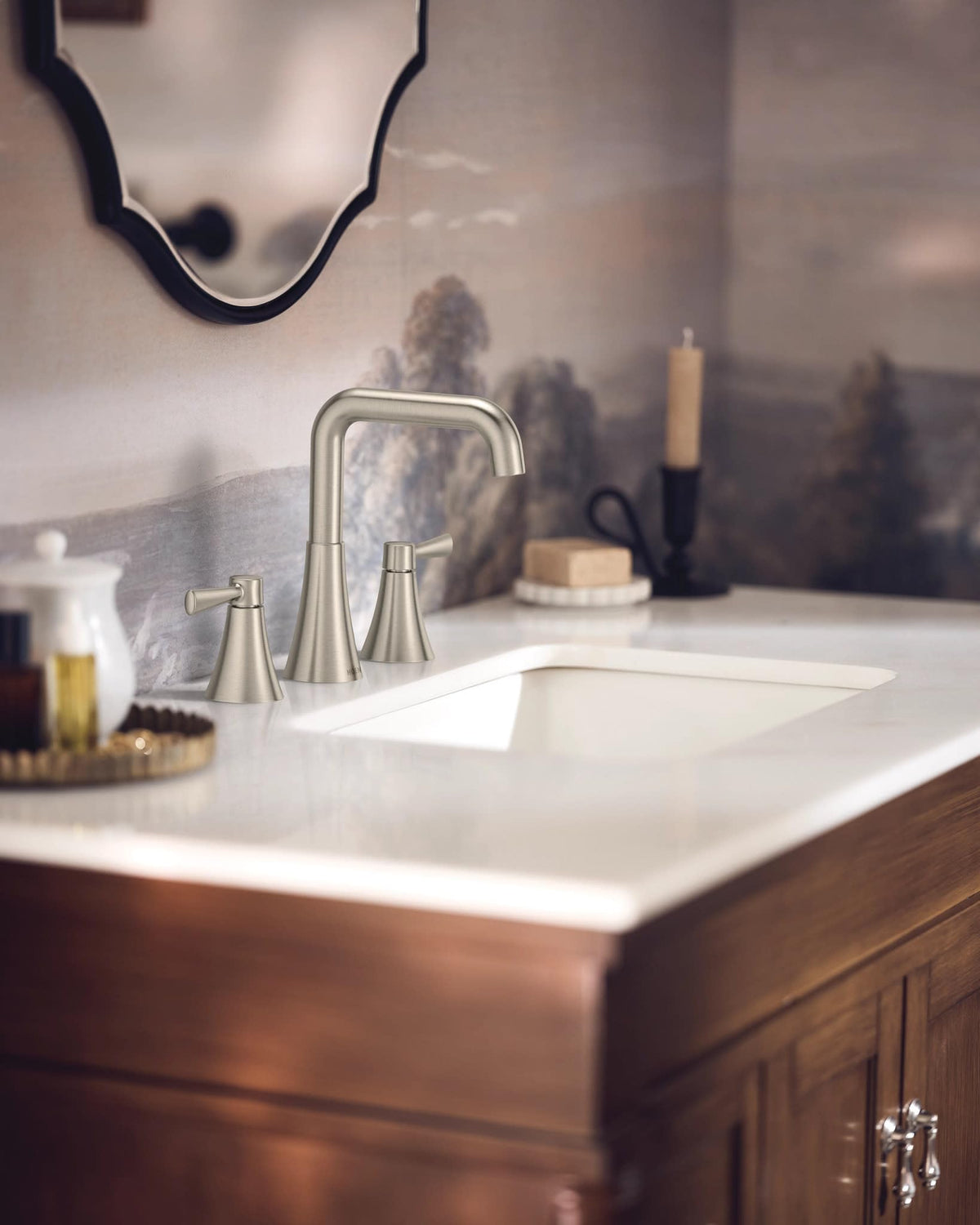 Moen Ronan Matte Black Double Bend Single Hole Modern Bathroom Sink Faucet with Optional Deckplate and Spring Loaded Drain Assembly, 84024BL