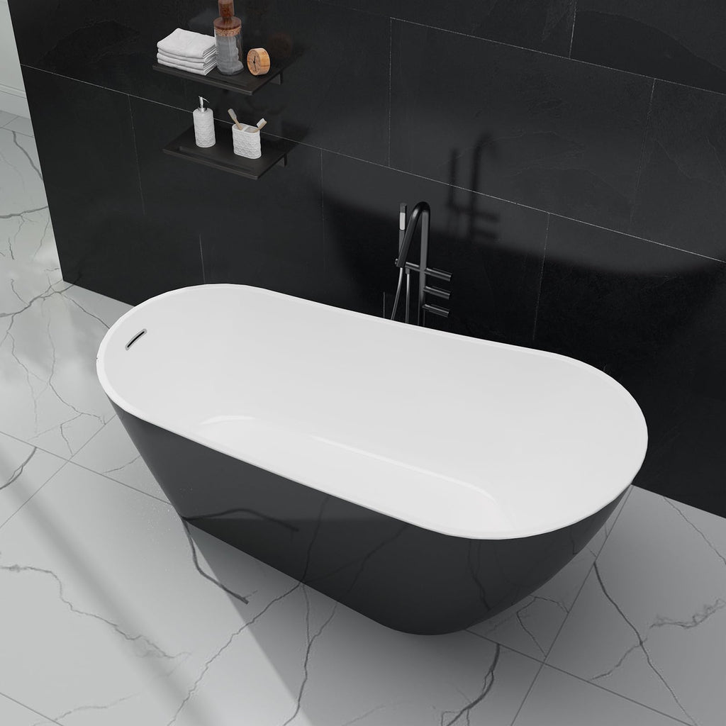 Freestanding Bathtub 59 inch Acrylic Free Standing Tub 59 Inch, Free Standing Tub with Chrome Drain & Overflow, Ergonomic Stand Alone Tub for Small Bathroom or Home Spa