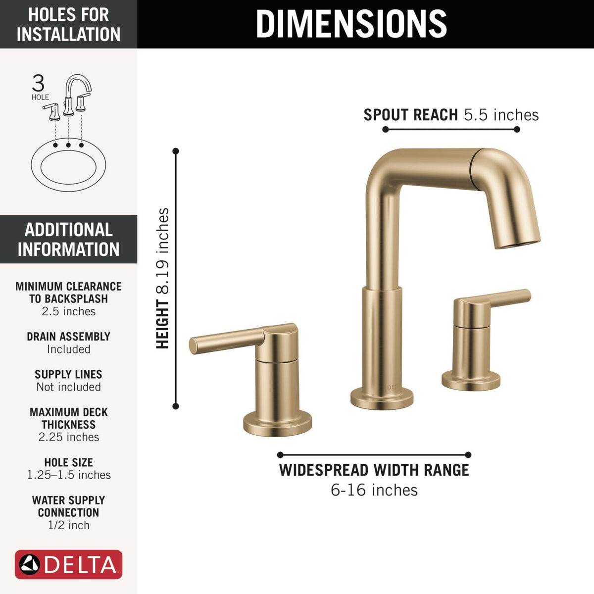 Delta Nicoli Brushed Gold Faucet 3 Hole, 8 Inch Widespread Bathroom Sink Faucet for Vanity, Push-Pop Drain Assembly, Champagne Bronze 35849LF-CZ