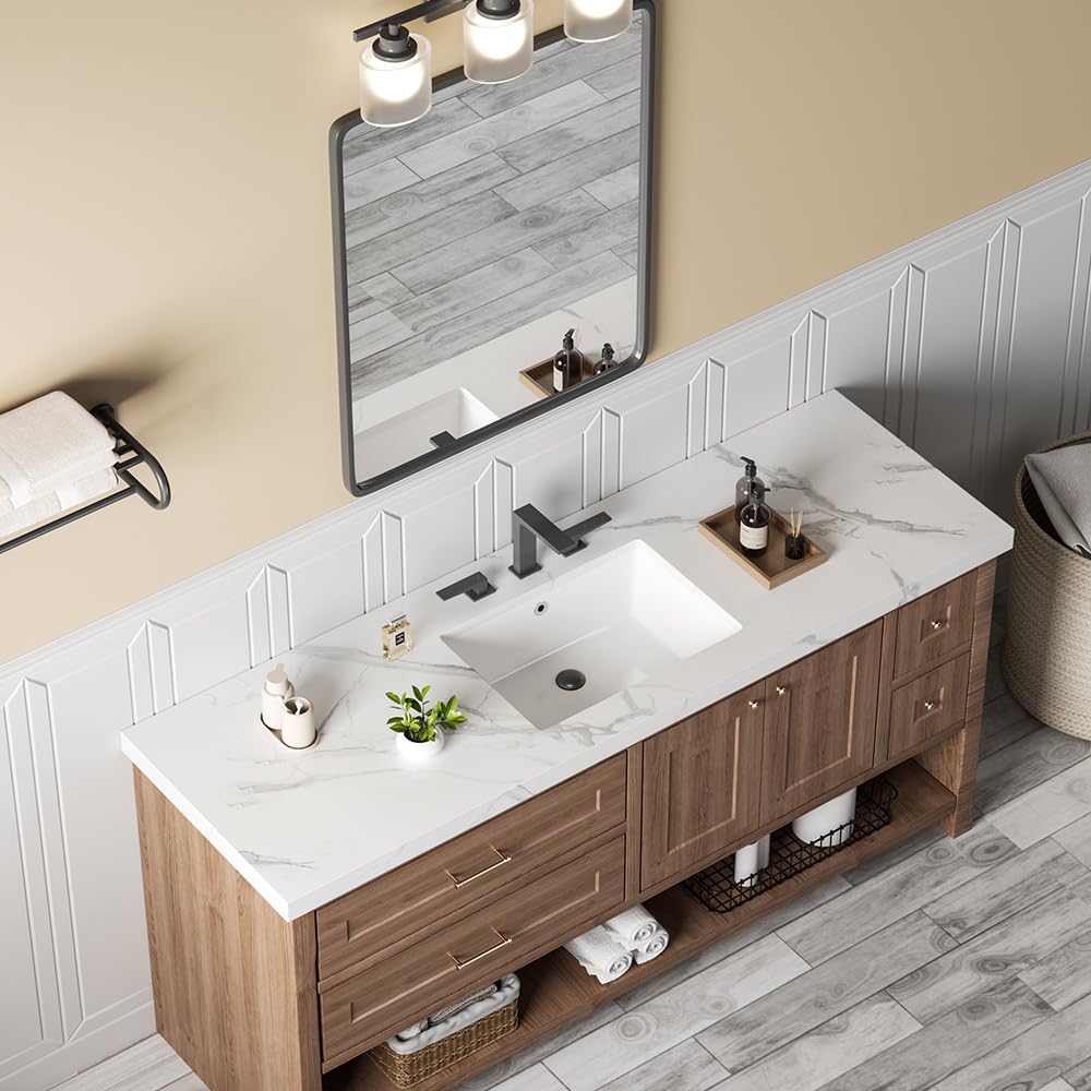 18in Undermount Bathroom Sink Rectangular, 18.1" x 13.8" Vessel Sink Rectrangle Undermount Bathroom Sink White Ceramic Lavatory Vanity Vessel Sink with Overflow
