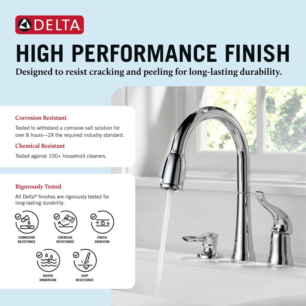 Delta Kate Brushed Nickel Kitchen Faucet with Pull Down Sprayer and Soap Disperser, Modern Two Hole Kitchen Sink Faucet, Single Handle, Stainless 16970-SSSD-DST