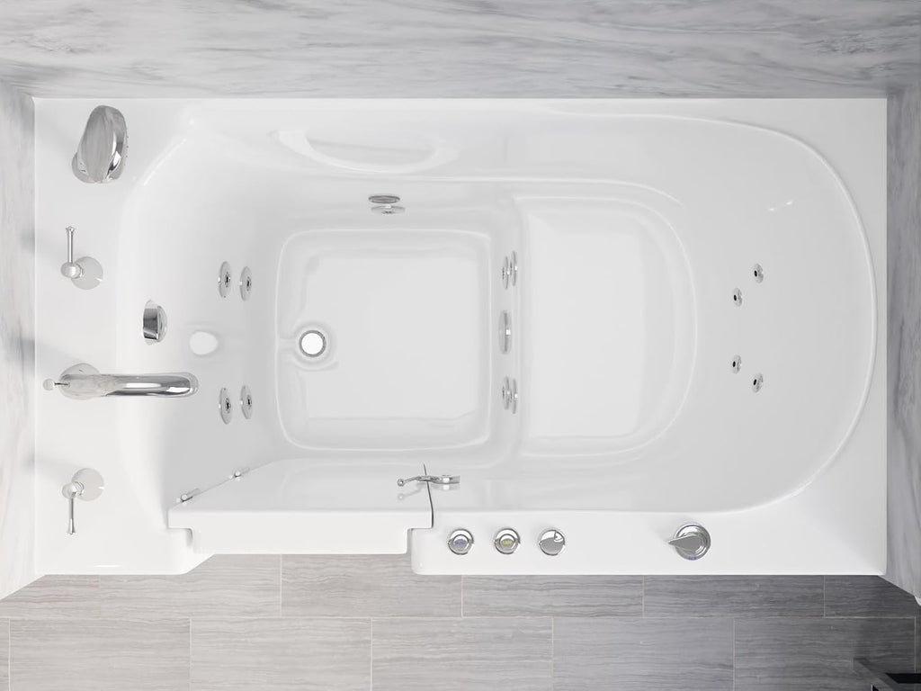ANZZI Walk In Tub, 30 X 53 In, Left Drain, Air & Whirlpool Jets, 110v