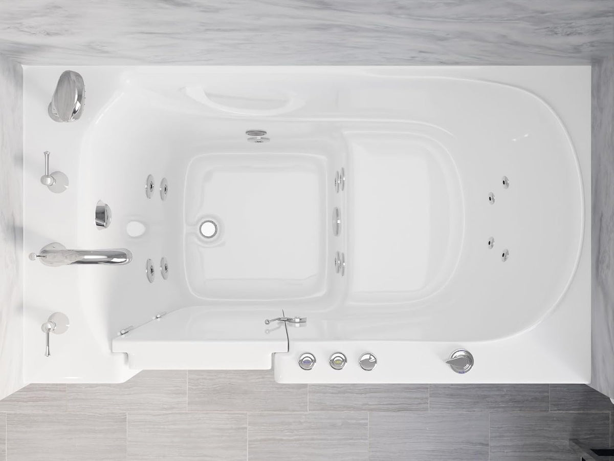 ANZZI Walk In Tub, 30 X 53 In, Left Drain, Air & Whirlpool Jets, 110v