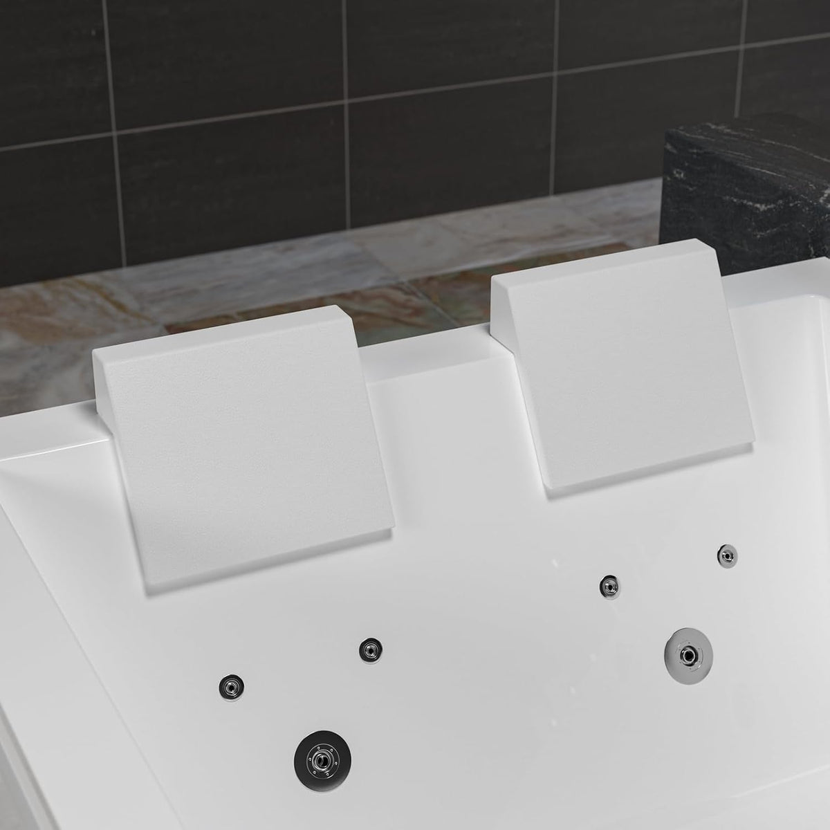 Empava PRO Series Whirlpool Bathtub for Two, Heated Jetted Tub with Air Bubble Jets & Chromotherapy Lights, Acrylic Soaking Spa Tub, Thermostatic Control, Self-Cleaning, ETL Certified, White, 71"