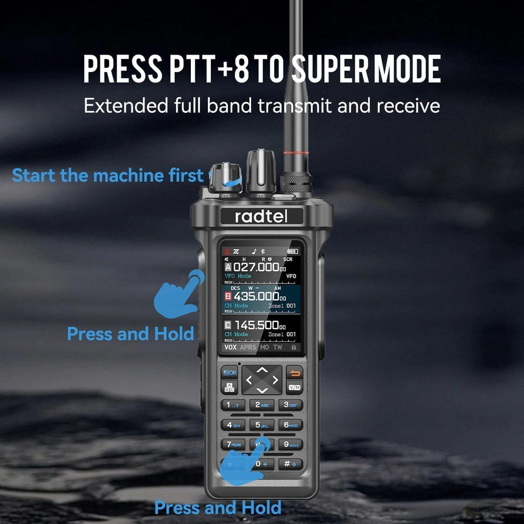 Radtel RT-950 PRO Handheld Ham Radio GPS/APRS, 10W Walkie Talkie, AM/FM/CB/SW/MW/LW RX, Bluetooth APP Programming, NOAA, Spectrum Analyzer, Black with Cable