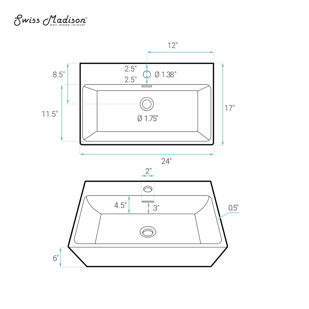 Claire 30" Rectangle Wall Mount Bathroom Sink in Glossy White