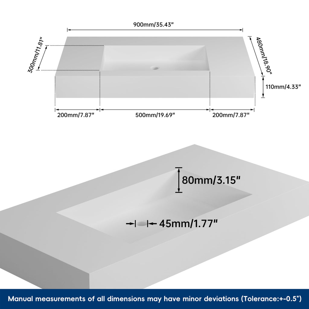47" Wall Mount Sink, Artificial Stone Bathroom Sink, Single Hole