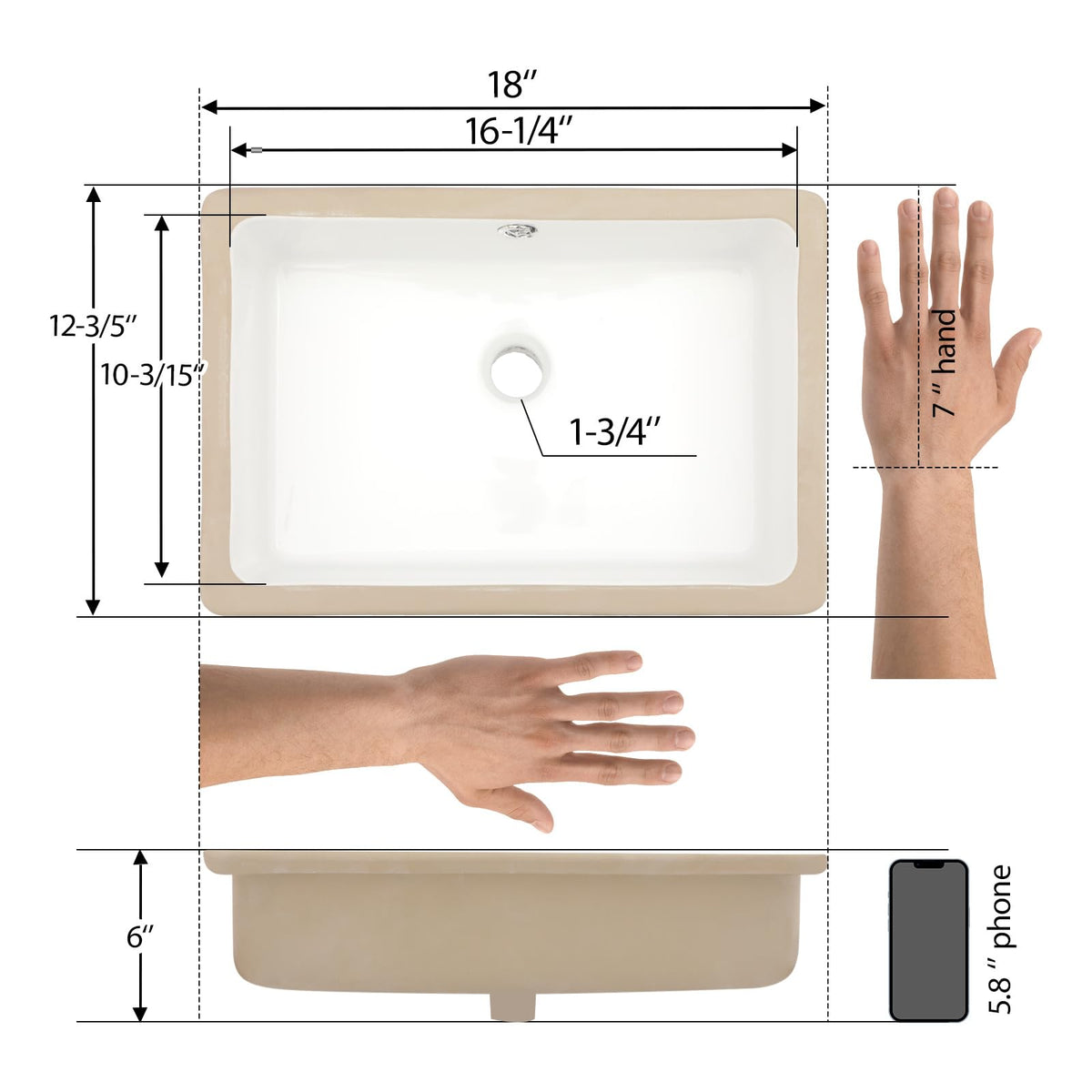Mocoloo Bathroom Sink Undermount 22"x16" White Rectangle Porcelain Sink with Vertical Sides and Overflow Drain Under Counter Mount Ceramic Lavatory Vanity Sinks for Bathroom Interior Size 19 x 13