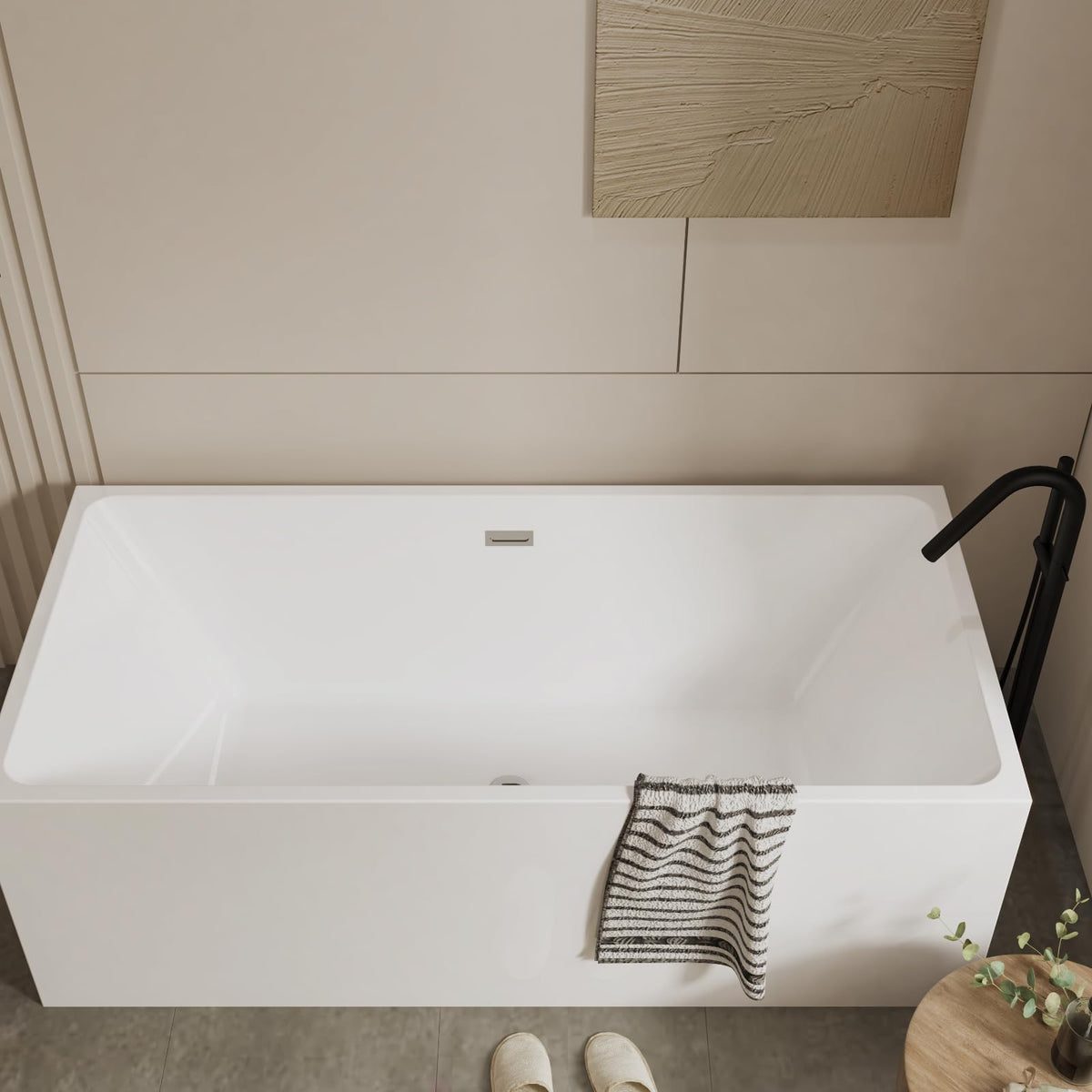 49" Acrylic Freestanding Bathtub - Japanese Square Soaking Tub with Built-in Seat & Toe-Tap Drain, Glossy White Finish, CUPC Certified