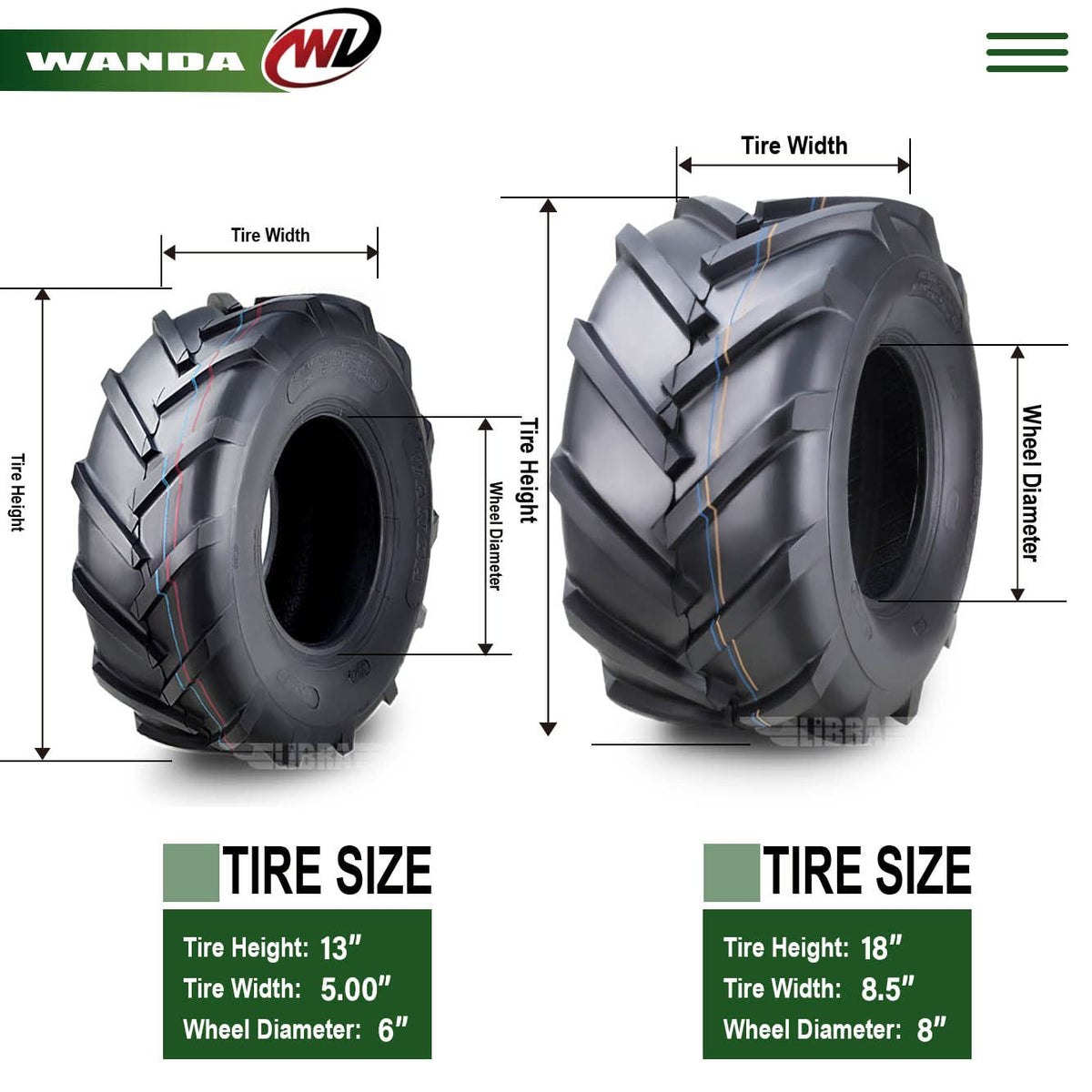 WANDA 4PC 15X6-6 & 20X10-8 Lawn Mower Tractor Tires Super Lug -13078/13071