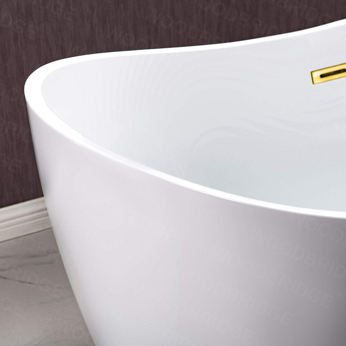 WOODBRIDGE 71" Acrylic Freestanding Bathtub Contemporary Soaking White Tub with Brushed Gold Overflow and Drain,B0017-BG