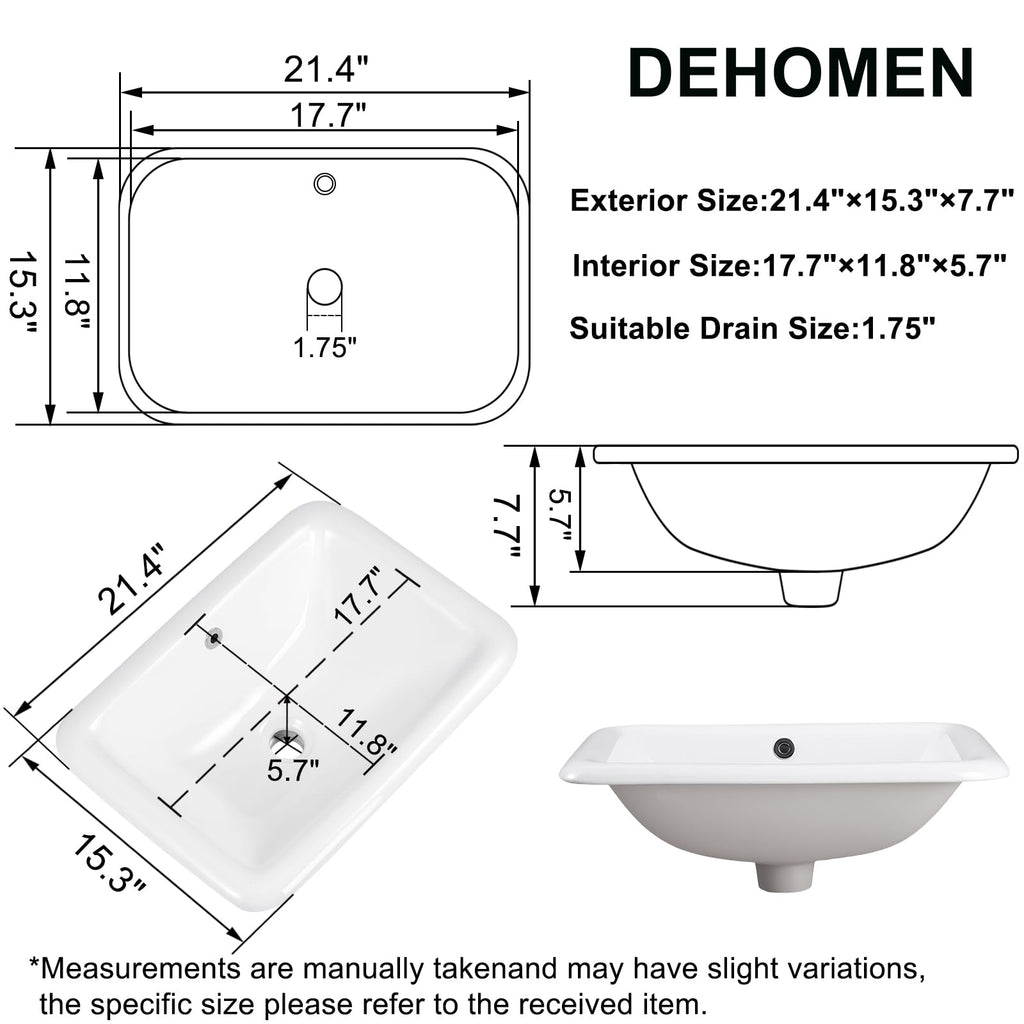 23" Drop-in Bathroom Sink with 8" Widespread 3 Hole Ceramic Basin
