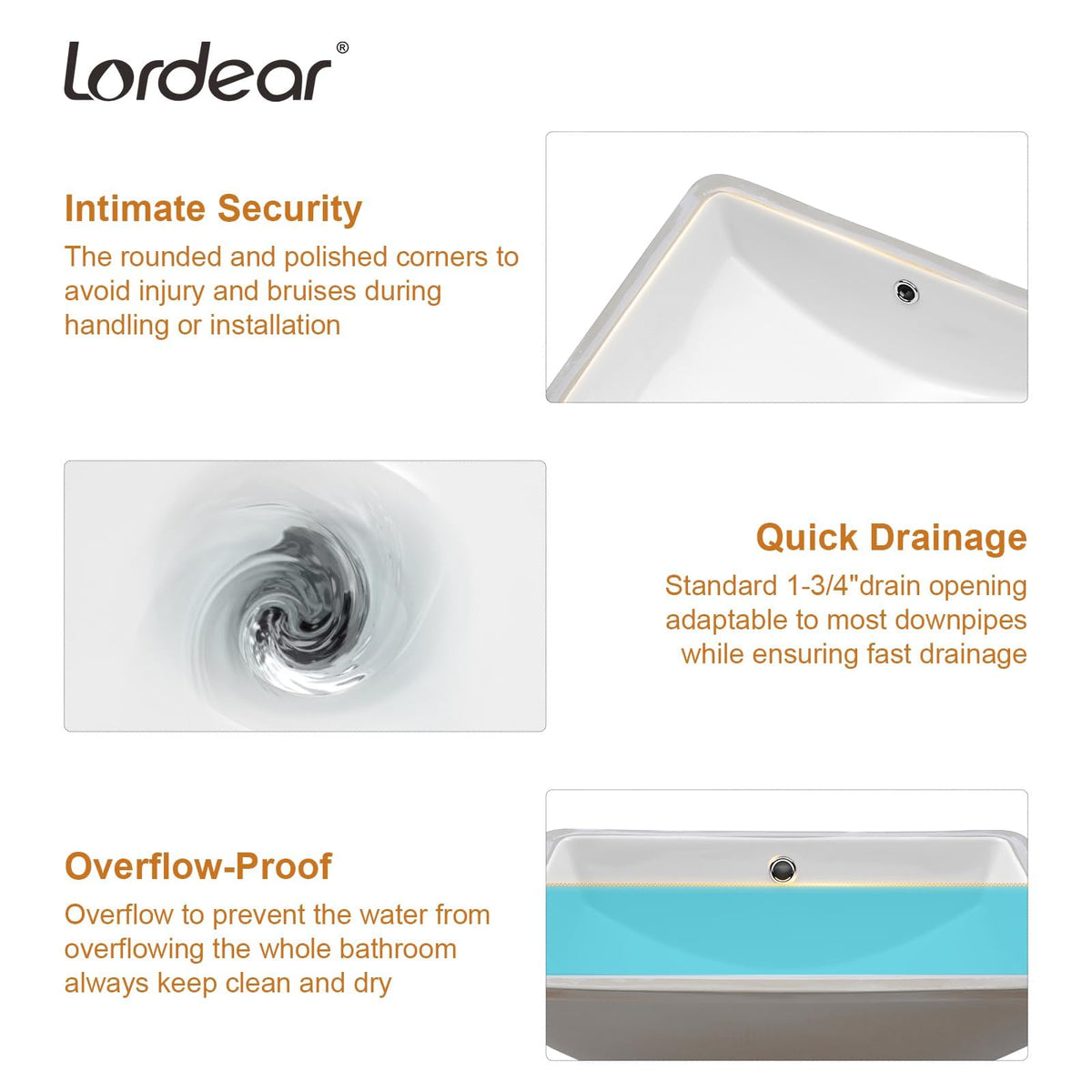 Lordear 17x12 Inch Undermount Bathroom Sink (Installation Size: 15"x10") Vanity Small Sinks Rectangle Pure White Porcelain Ceramic Bath Lavatory Vanity Sink Basin with Overflow